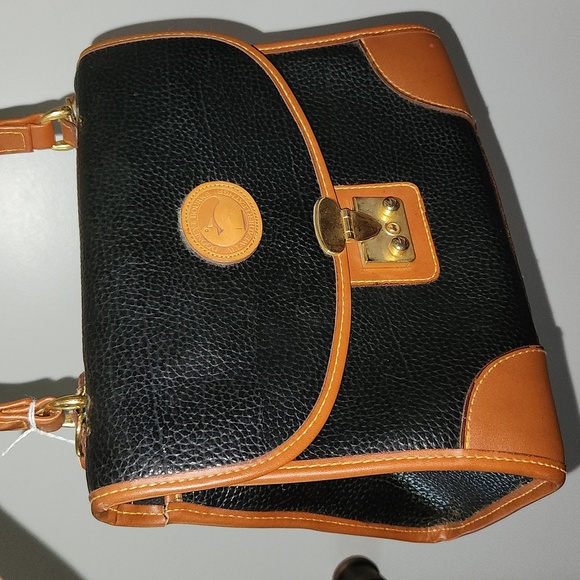 DOONEY & BOURKE Vintage Leather Black/English Tan XL Saddle Handbag - EUC - Picture 3 of 16